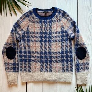 J.CREW Plaid Wool Mohair Blend Sweater w/ Elbow Patches – Size Small